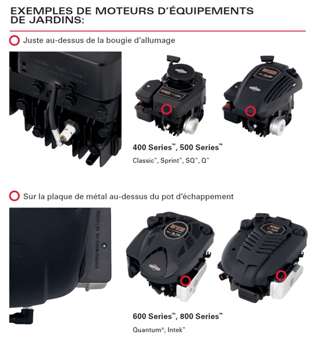 ou trouver Numéro moteur Briggs Stratton